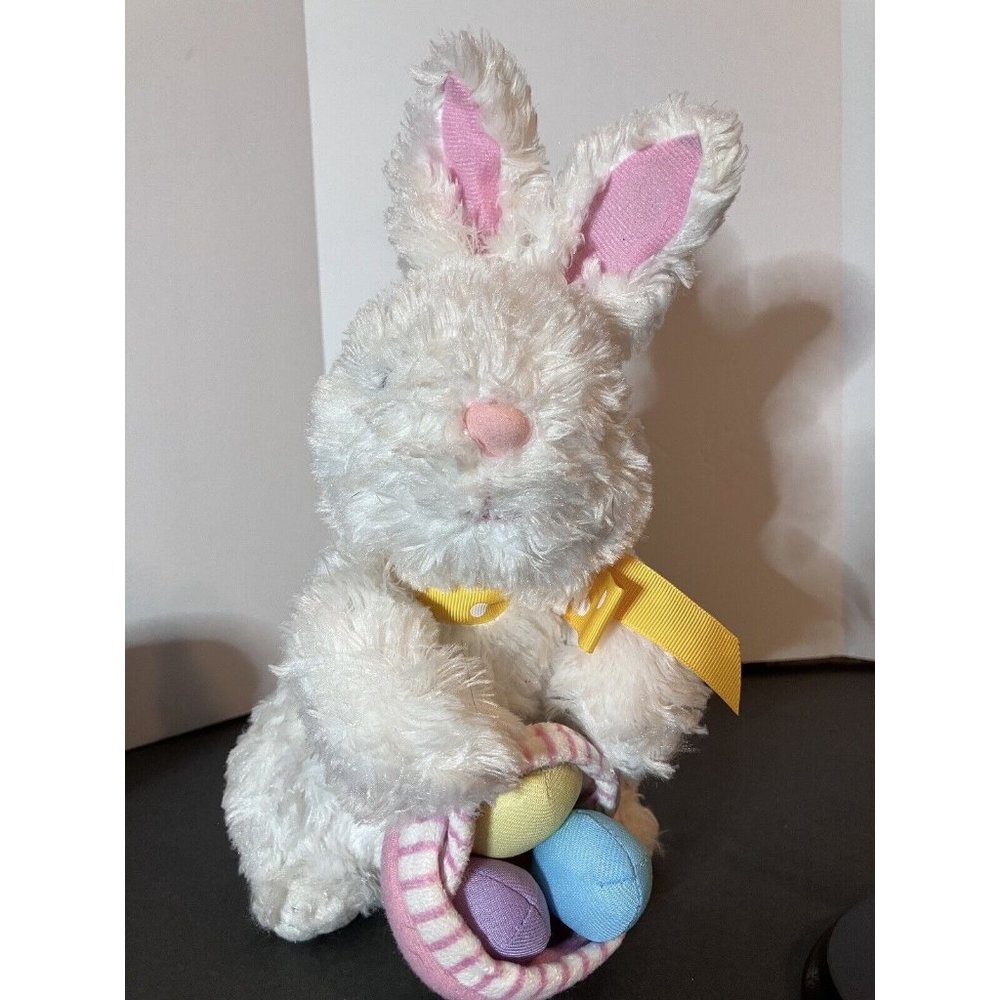 White Bunny Rabbit Stuffed Plush Holding Easter Basket w/ Eggs By Books are Fun